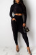 Black Fashion Casual Solid Basic O Neck Long Sleeve Two Pieces