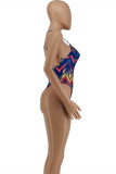 Blue Fashion Sexy Print Backless Swimwears