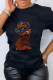 Black Fashion Vintage Print Patchwork O Neck T-Shirts