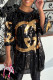 Black Gold Fashion Street Letter Sequins O Neck Straight Dresses