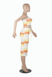 Orange Sexy Casual Striped Print Basic U Neck Sleeveless Two Pieces