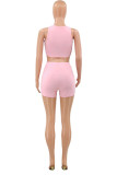 Pink Sexy Print Patchwork O Neck Sleeveless Two Pieces