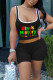 Black Casual Print Patchwork U Neck Sleeveless Two Pieces