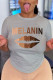 Grey Fashion Casual Print Basic O Neck T-Shirts