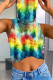 Green Yellow Sexy Casual Print Tie Dye Vests Tops