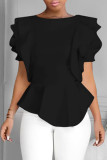 Black Fashion Casual Solid Patchwork O Neck Tops