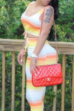 Orange Sexy Casual Striped Print Basic U Neck Sleeveless Two Pieces