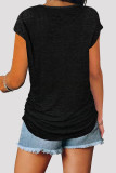 Black Fashion Casual Solid Split Joint Zipper V Neck T-Shirts