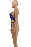 Blue Fashion Sexy Print Backless Swimwears