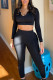 Black Fashion Casual Solid Basic O Neck Long Sleeve Two Pieces