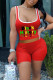 Red Casual Print Patchwork U Neck Sleeveless Two Pieces