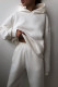 White Fashion Casual Solid Basic Hooded Collar Long Sleeve Two Pieces