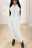 Grey Fashion Casual Adult Solid Draw String Hooded Collar Skinny Jumpsuits