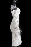 White Sexy Solid Patchwork Off the Shoulder Pencil Skirt Dresses