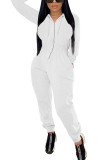 Grey Fashion Casual Adult Solid Draw String Hooded Collar Skinny Jumpsuits