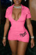 Pink Fashion Casual Letter Print Basic Zipper Collar Skinny Romper