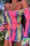 Colour Sexy Print Patchwork Off the Shoulder Dresses