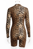 Leopard Print Sexy Leopard Patchwork Turtleneck Skinny Rompers