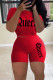 Red Casual Print Patchwork O Neck Short Sleeve Two Pieces