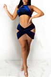 Green Sexy Solid Patchwork See-through Backless Sleeveless Two Pieces