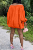 Orange Sexy Casual Solid Backless Off the Shoulder Long Sleeve Dresses