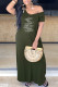 Green Fashion Casual Print Letter V Neck Straight Dresses