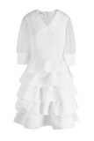 Red Celebrities Solid Patchwork V Neck Cake Skirt Dresses