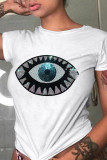 White Fashion Casual Patchwork Sequins O Neck T-Shirts