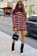 Wine Red Fashion adult Casual Cap Sleeve Long Sleeves O neck Straight Mini Character Striped Patchw