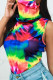 Deep Blue Sexy Casual Print Tie Dye Vests Tops