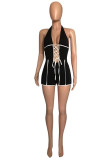 Red Fashion Sexy Solid Bandage Backless Halter Skinny Romper