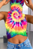 Colour Sexy Casual Print Tie Dye Vests Tops