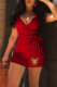 Red Fashion Sexy Print Patchwork V Neck Rompers