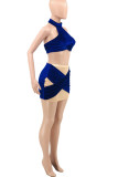 Green Sexy Solid Patchwork See-through Backless Sleeveless Two Pieces