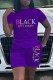 Purple Fashion Casual Letter Print Basic O Neck Short Sleeve Two Pieces