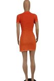 Yellow Sexy Solid Patchwork Zipper O Neck Pencil Skirt Dresses