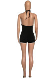 Red Fashion Sexy Solid Bandage Backless Halter Skinny Romper
