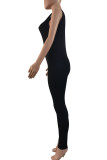 Black Casual Sportswear Solid Basic O Neck Skinny Jumpsuits