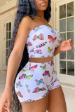 Pink Fashion Butterfly Print Backless Strapless Sleeveless Two Pieces