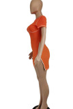 Yellow Sexy Solid Patchwork Zipper O Neck Pencil Skirt Dresses