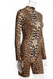 Leopard Print Sexy Leopard Patchwork Turtleneck Skinny Rompers