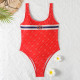 Red Fashion Sexy Print Backless Swimwears