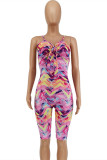 Purple Fashion Sexy Print Backless V Neck Skinny Romper