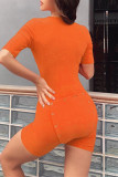 Yellow Fashion Casual Living Solid Patchwork O Neck Skinny Romper