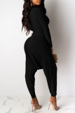 Coffee Fashion Casual Solid Basic O Neck Long Sleeve Two Pieces