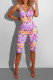 Purple Fashion Sexy Print Backless V Neck Skinny Romper