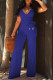 Royal Blue Fashion Sexy Print Patchwork V Neck Jumpsuits