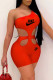 Red Fashion Casual Print Patchwork One Shoulder Rompers