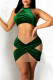 Green Sexy Solid Patchwork See-through Backless Sleeveless Two Pieces