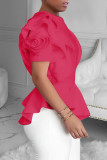 Rose Red Fashion Casual Solid Patchwork O Neck Tops